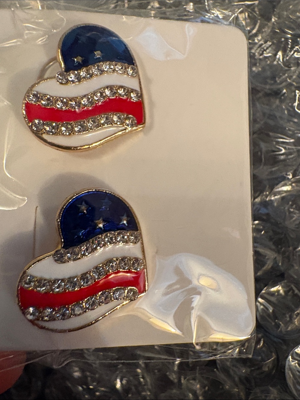 Patriotic Heart Beaded Bracelet & Earrings Set - Red, White & Blue - Picture 3 of 3